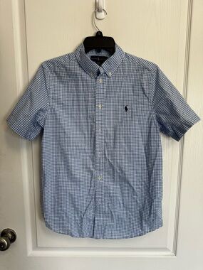 Ralph Lauren Blue Gingham Short-Sleeve Button-Down Shirt